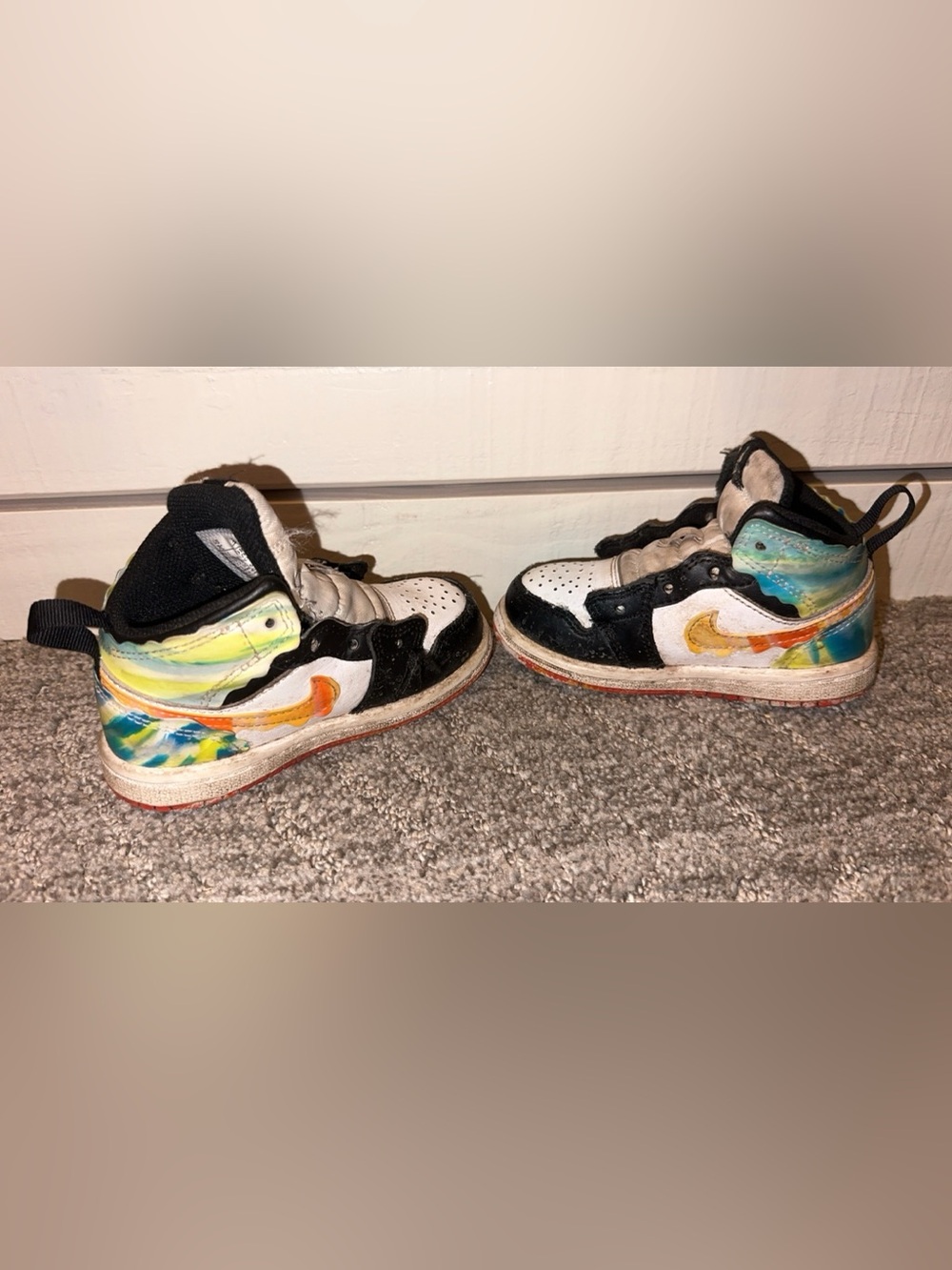 Nike Kids High-Top Sneakers in Black, White and Orange with Multicolor Accent